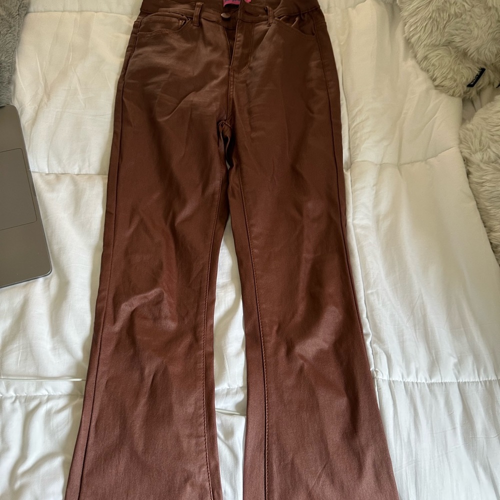 Edikted brown feux leather pants (tailored to 5' 2")